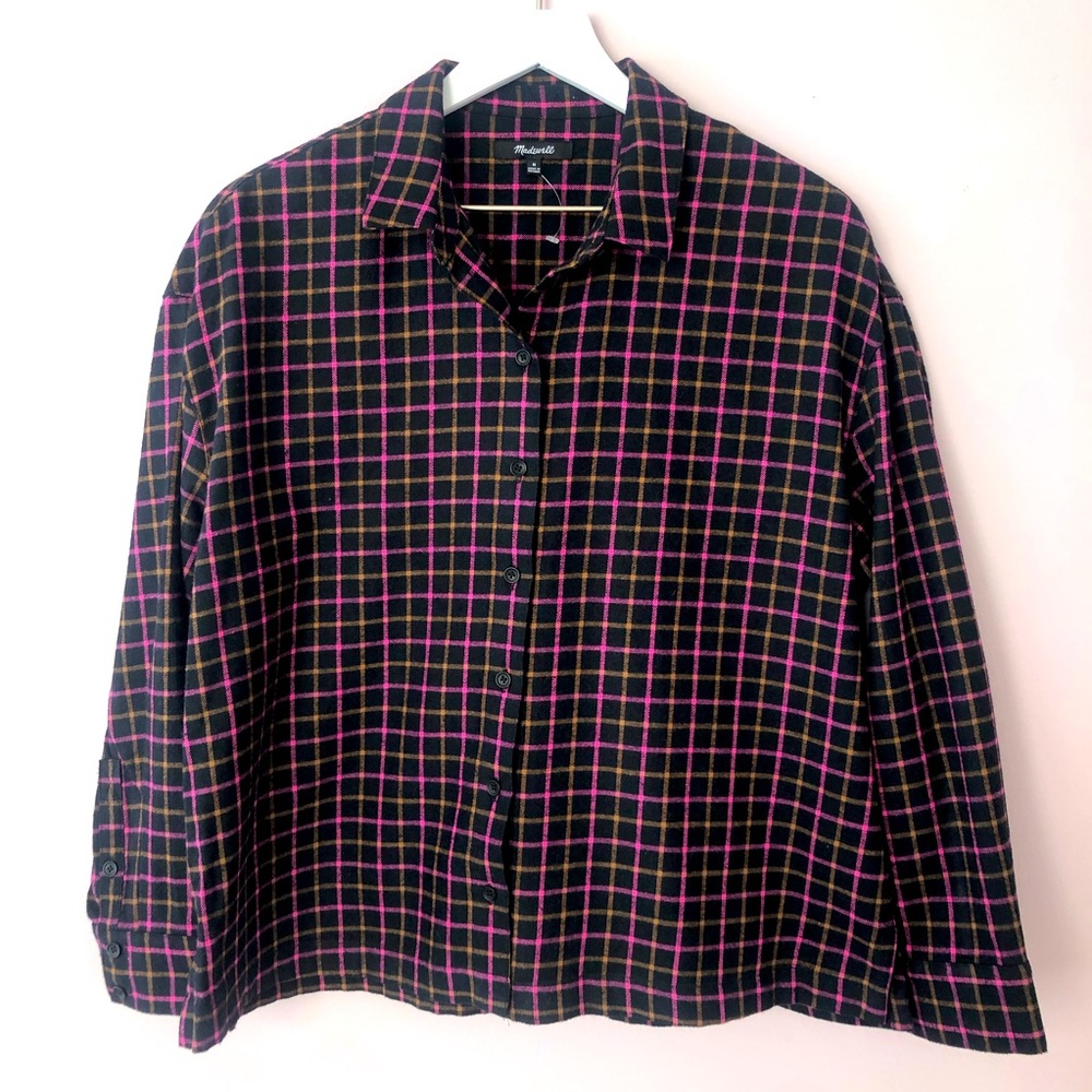 Madewell Pink/Tan/Black Fleece Button Down